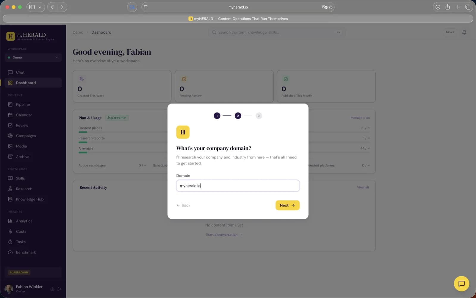 Onboarding step 2: company domain input