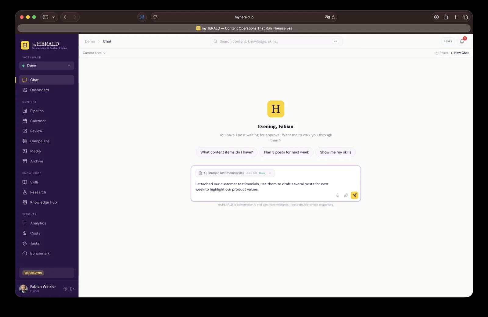 Chat composer with a file being dragged in for upload