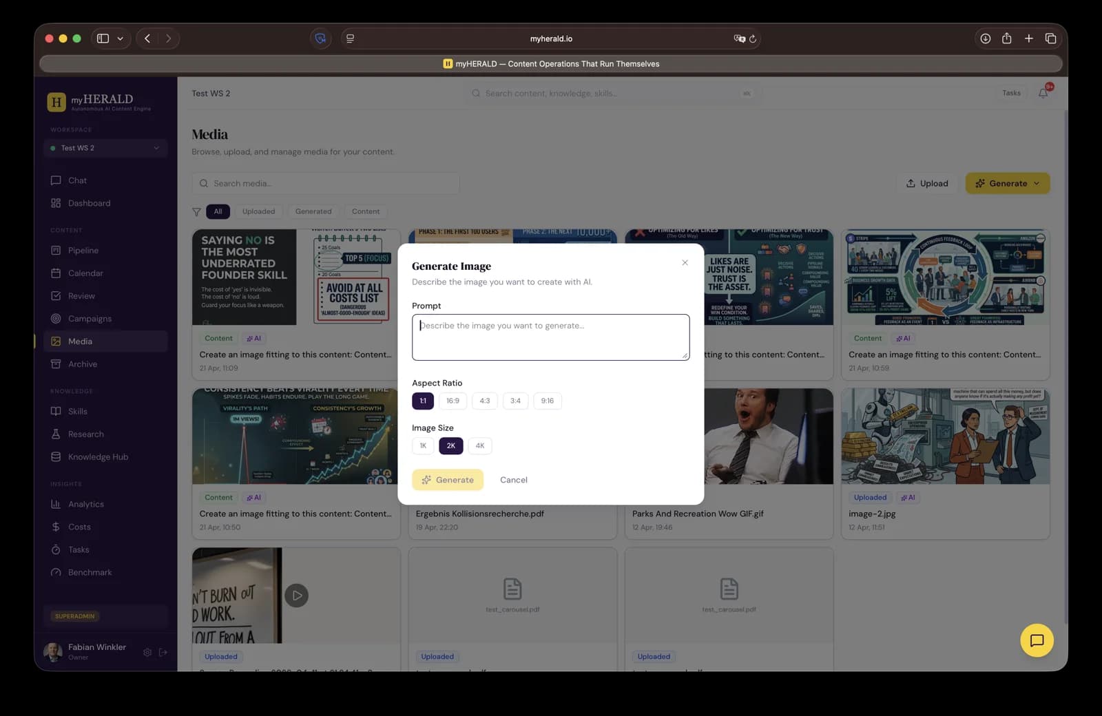 Media generate modal with prompt input