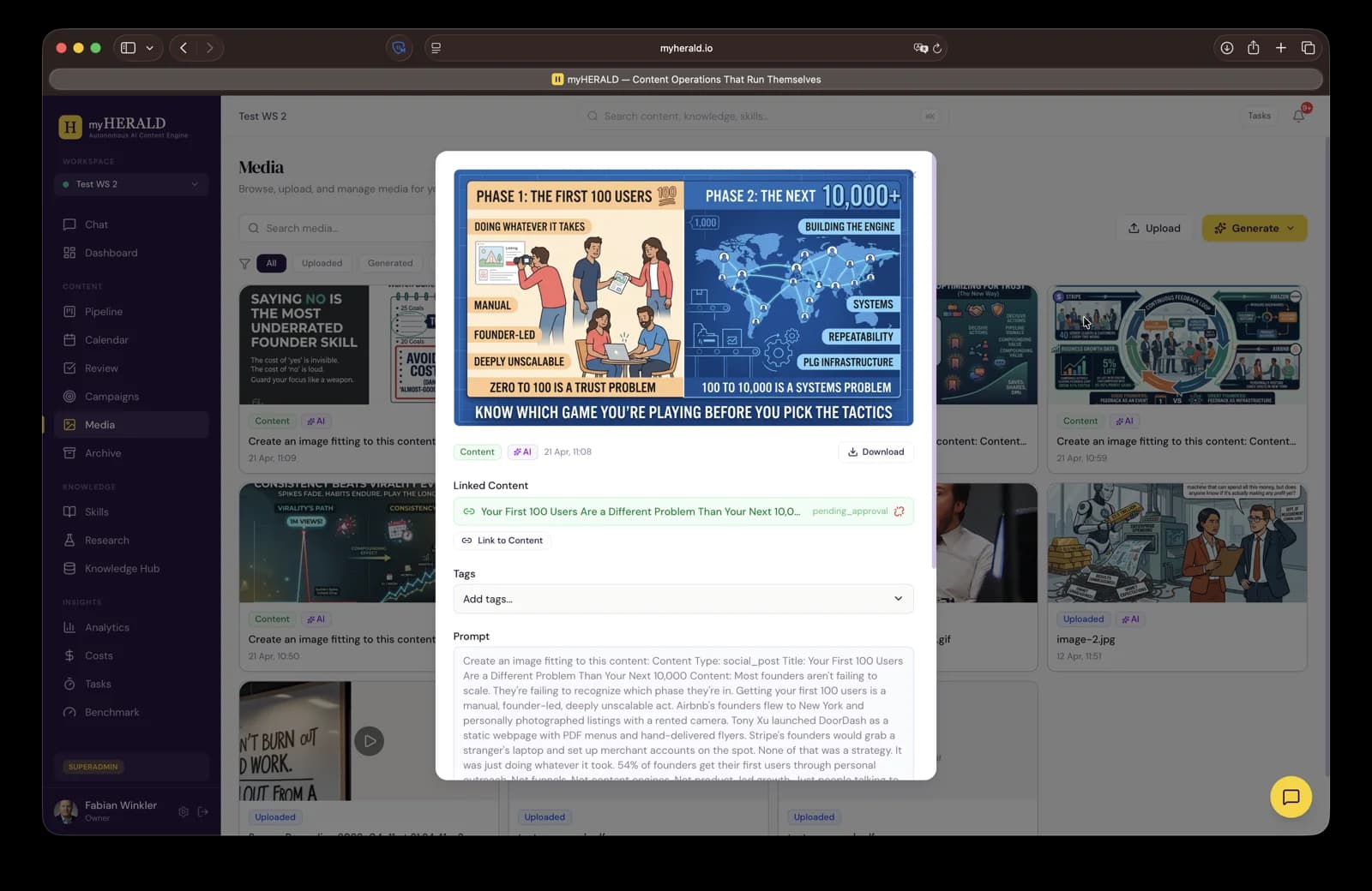 Media detail modal with content linking