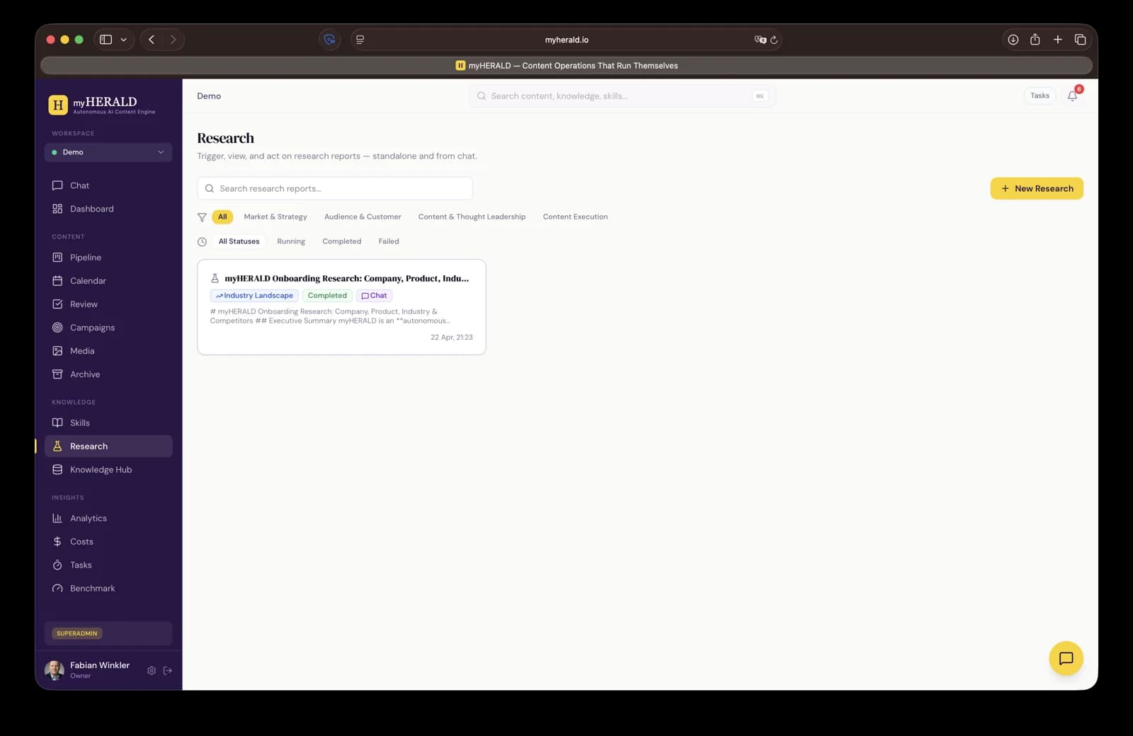 Research reports list view