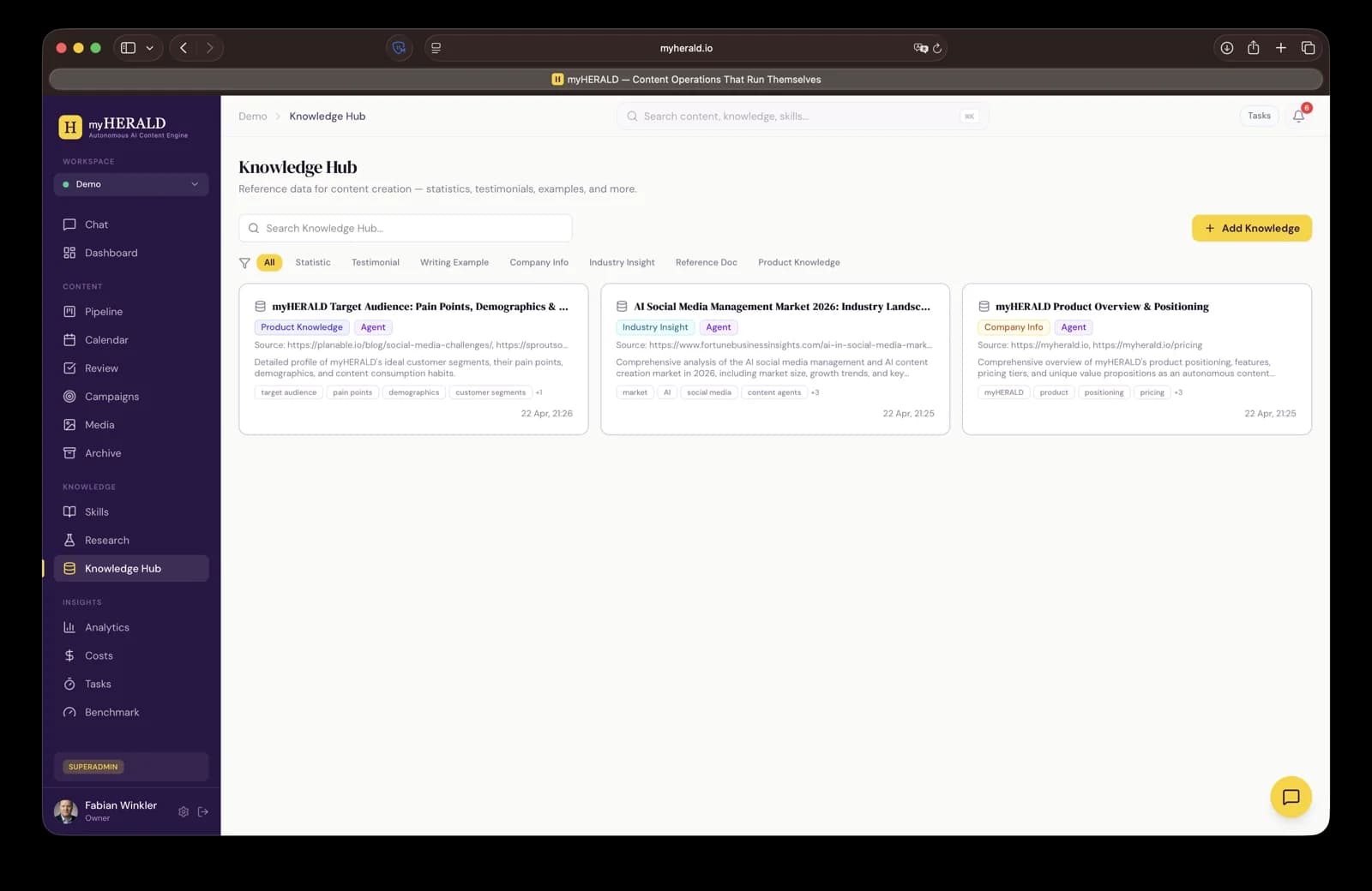 Knowledge Hub list view